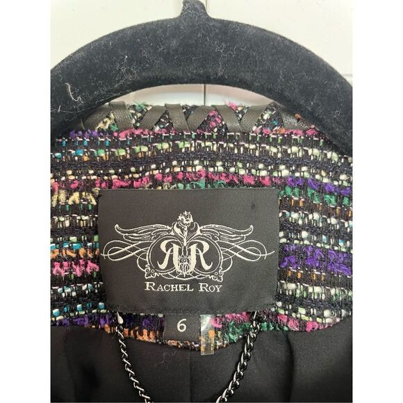 Rachel Roy genuine leather and boucle zip front blazer 6 - Picture 3 of 10